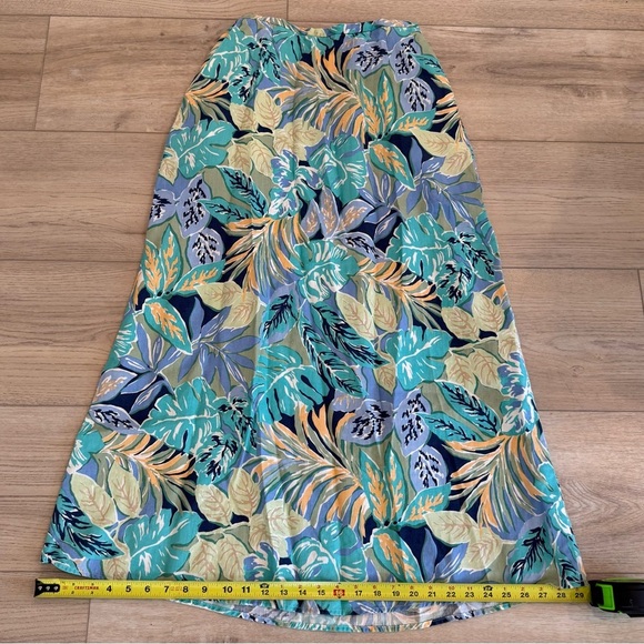 Talbots Linen Tropical Floral A-Line Maxi Skirt Side Zip Elastic Waist Sz 12 EUC - Picture 10 of 13